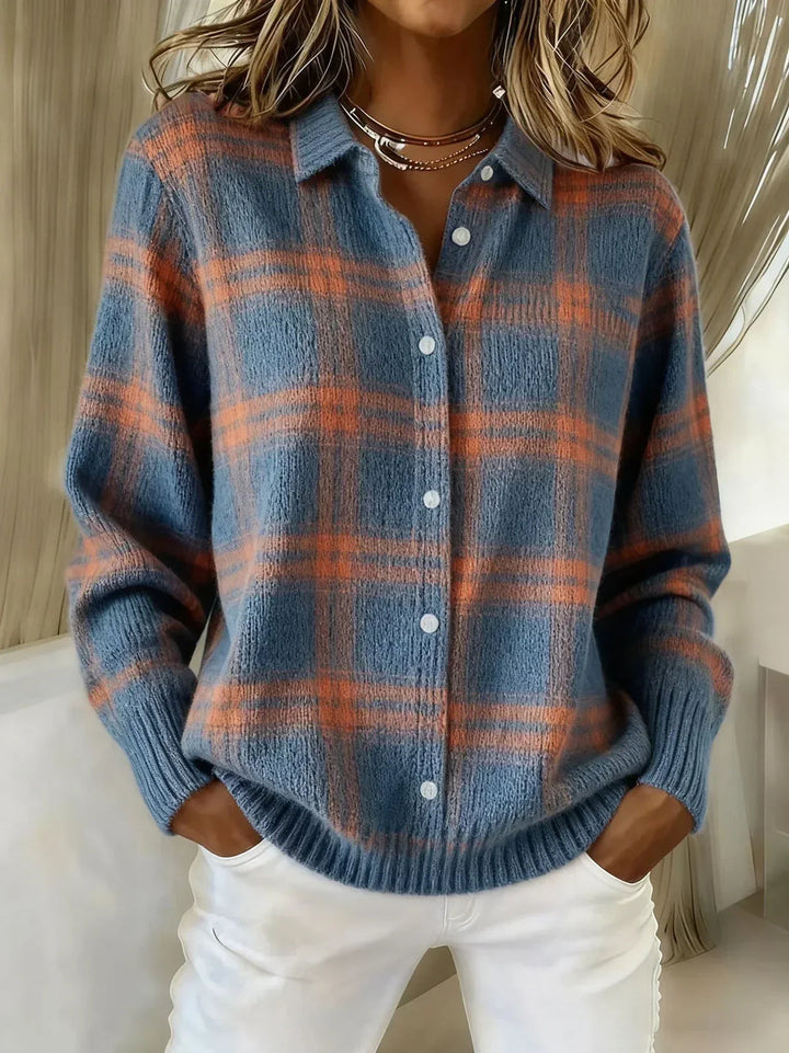 Cardigan Sidonie en maille à carreaux coloris Bleu