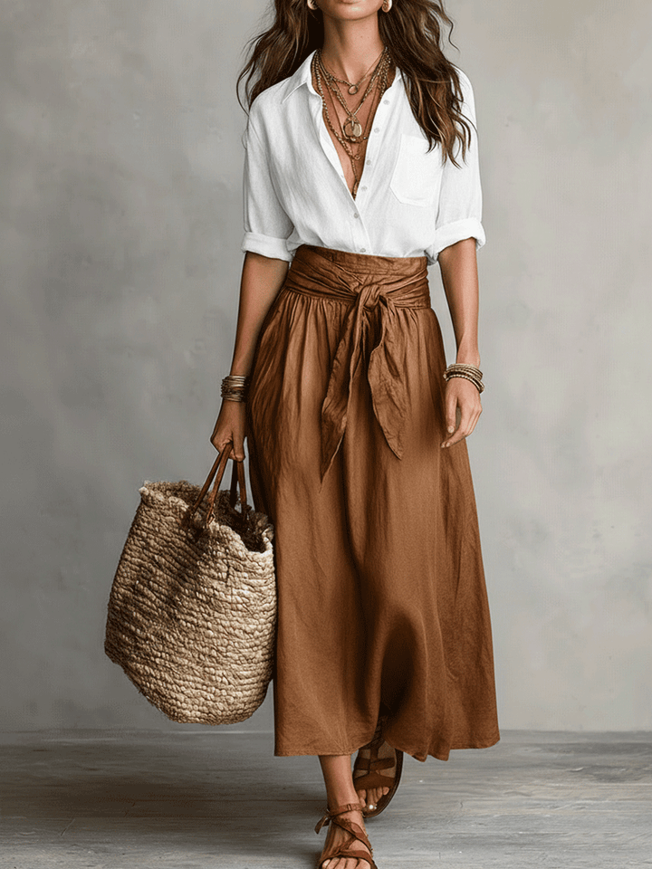 Amelie | Ensemble Blouse Bohème & Jupe Midi Satinée