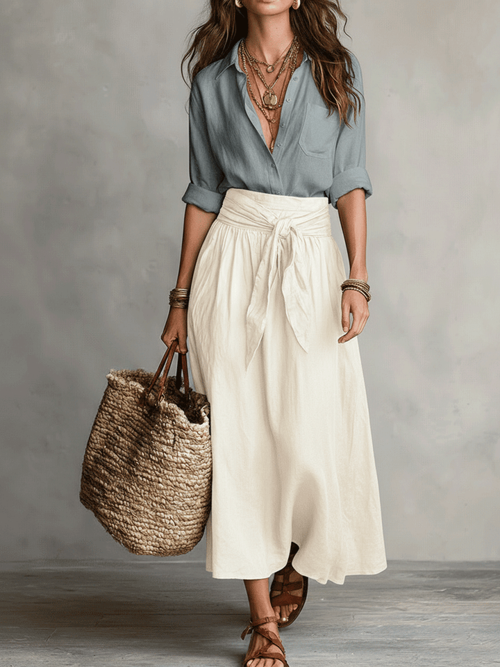 Amelie | Ensemble Blouse Bohème & Jupe Midi Satinée
