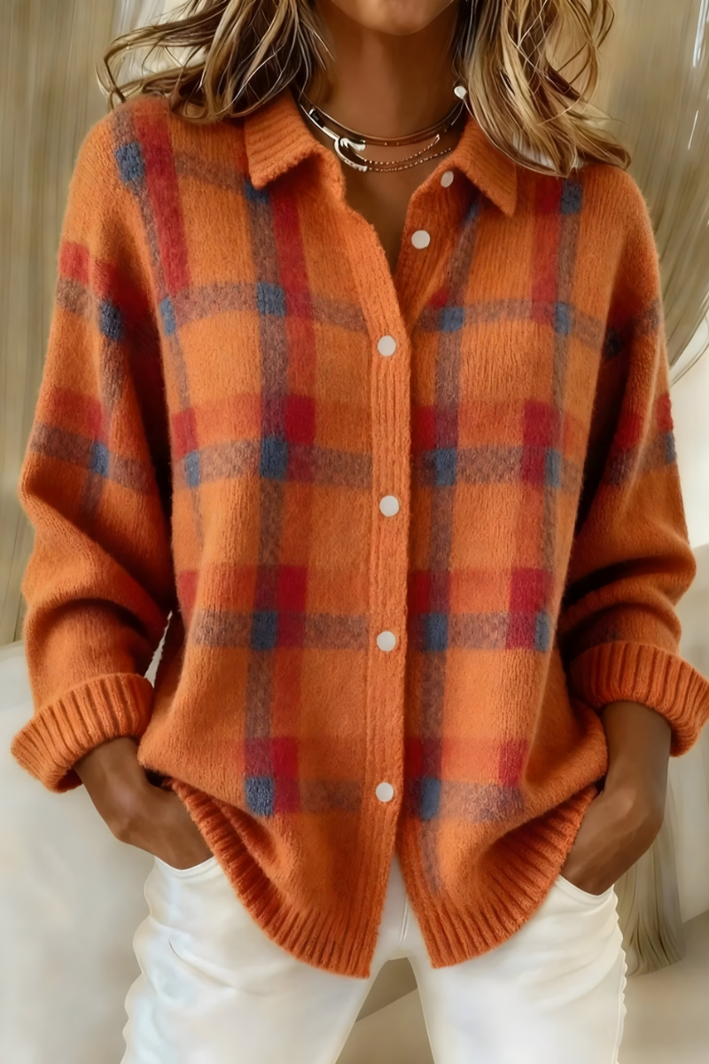 Cardigan Sidonie en maille à carreaux coloris Orange