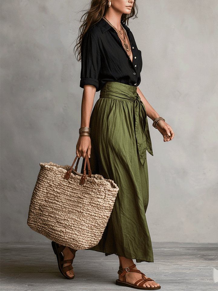 Amelie | Ensemble Blouse Bohème & Jupe Midi Satinée