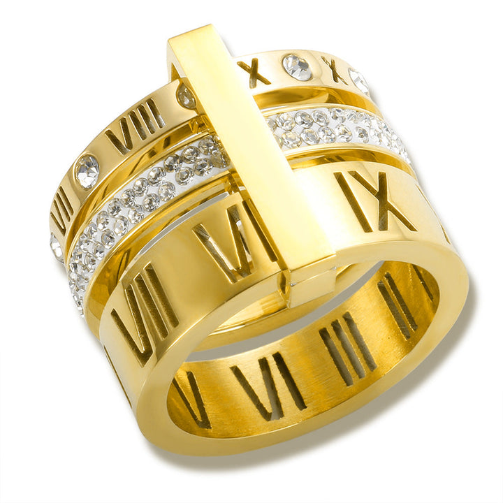 Bague dorée chiffres romains et cristaux