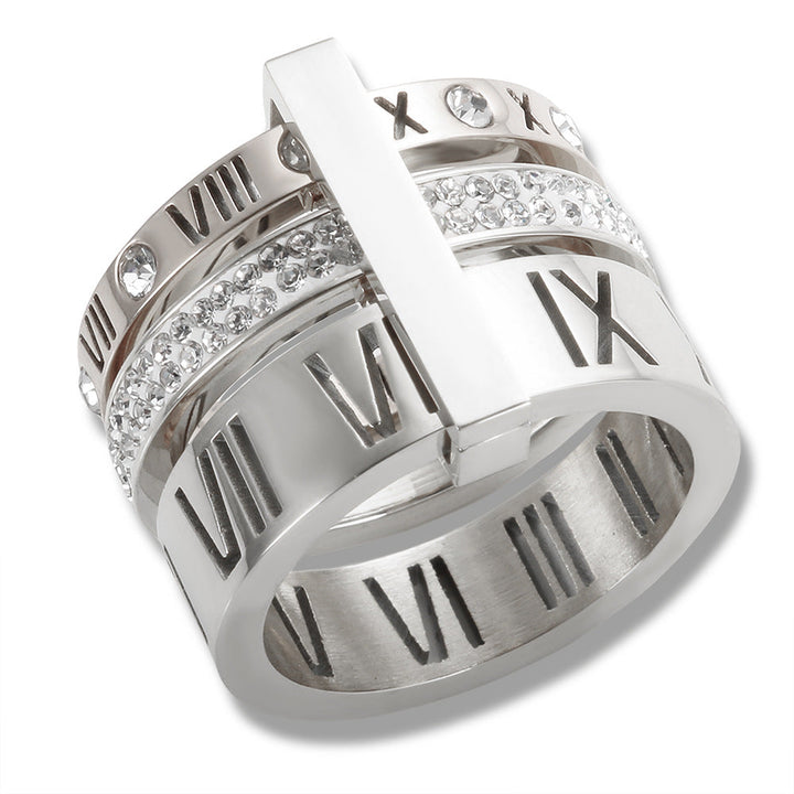 Bague dorée chiffres romains et cristaux