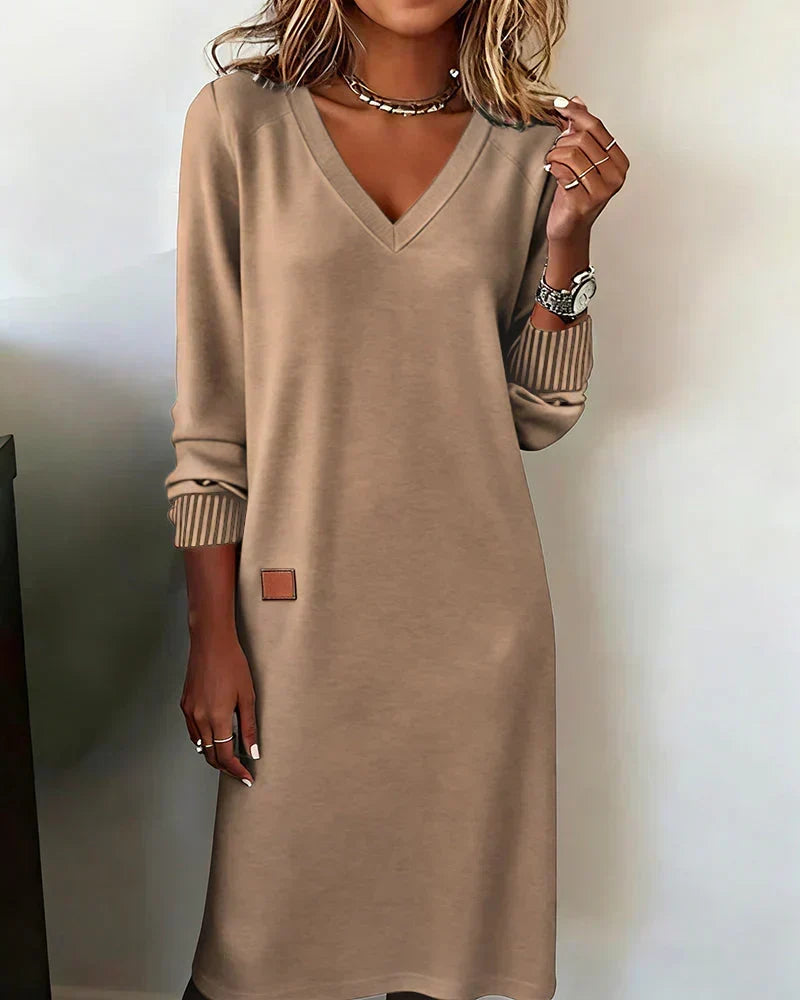 Robe midi Margaux col V beige