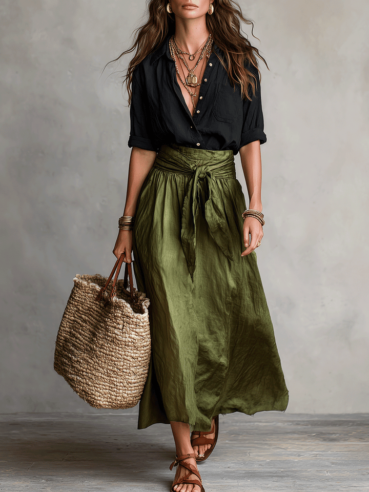 Amelie | Ensemble Blouse Bohème & Jupe Midi Satinée