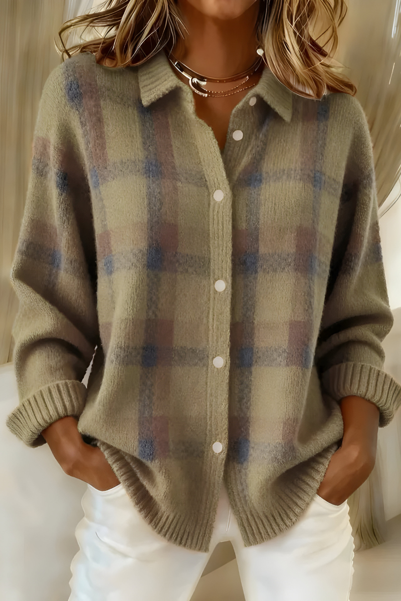 Cardigan Sidonie en maille à carreaux coloris Vert