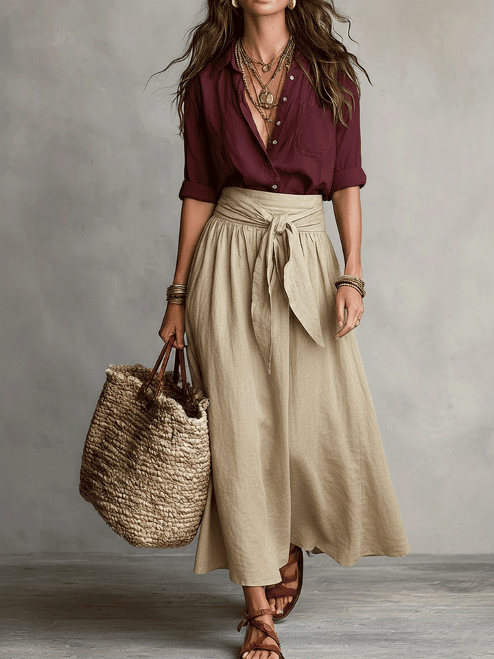 Amelie | Ensemble Blouse Bohème & Jupe Midi Satinée