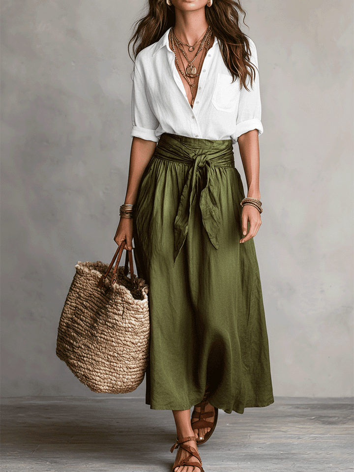 Amelie | Ensemble Blouse Bohème & Jupe Midi Satinée
