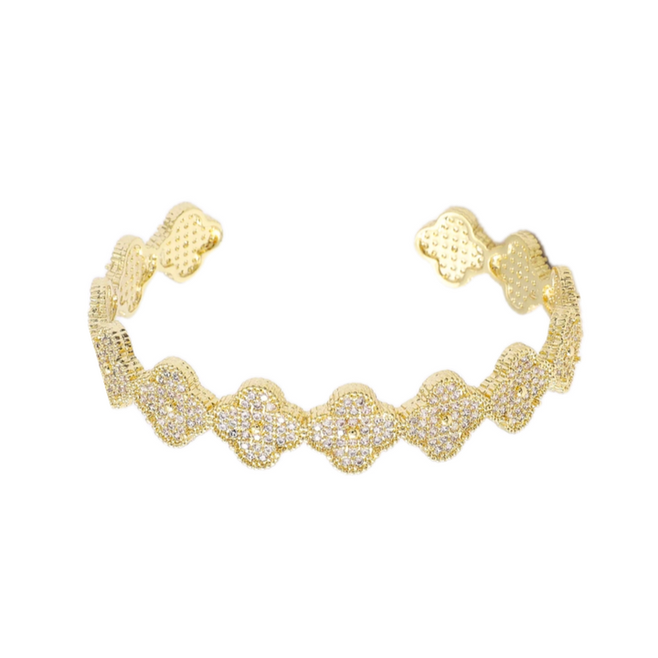 Bracelet jonc ouvert trèfles scintillants