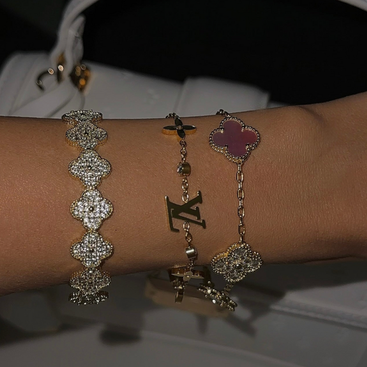 Bracelet jonc ouvert trèfles scintillants