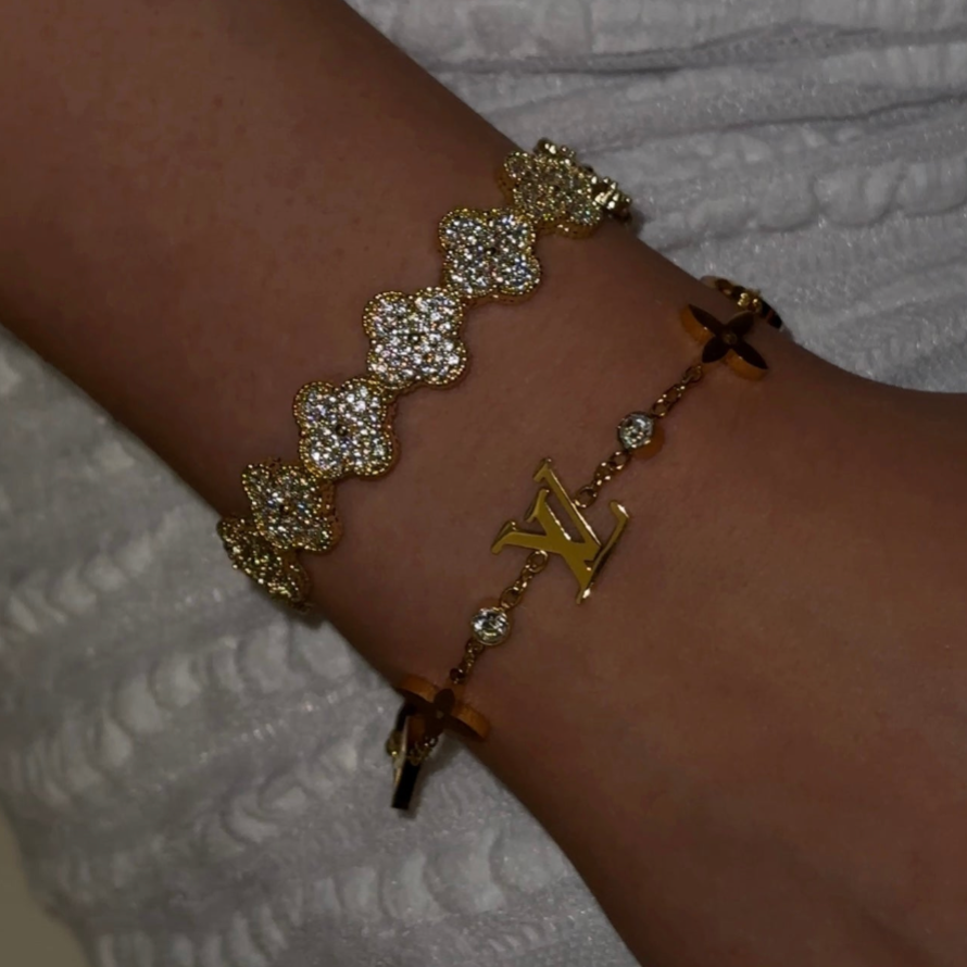 Bracelet jonc ouvert trèfles scintillants