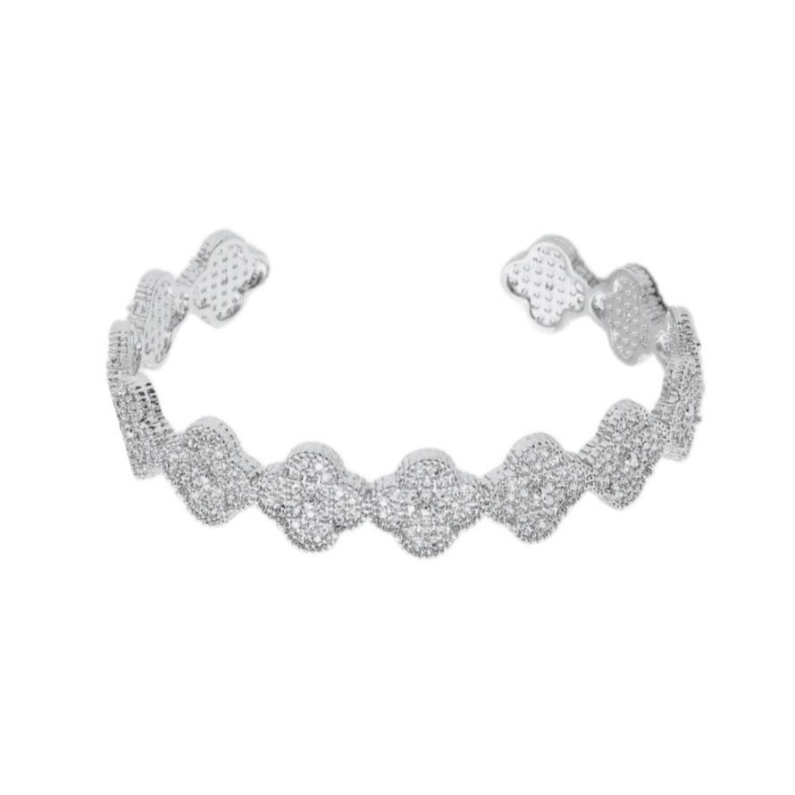 Bracelet jonc ouvert trèfles scintillants