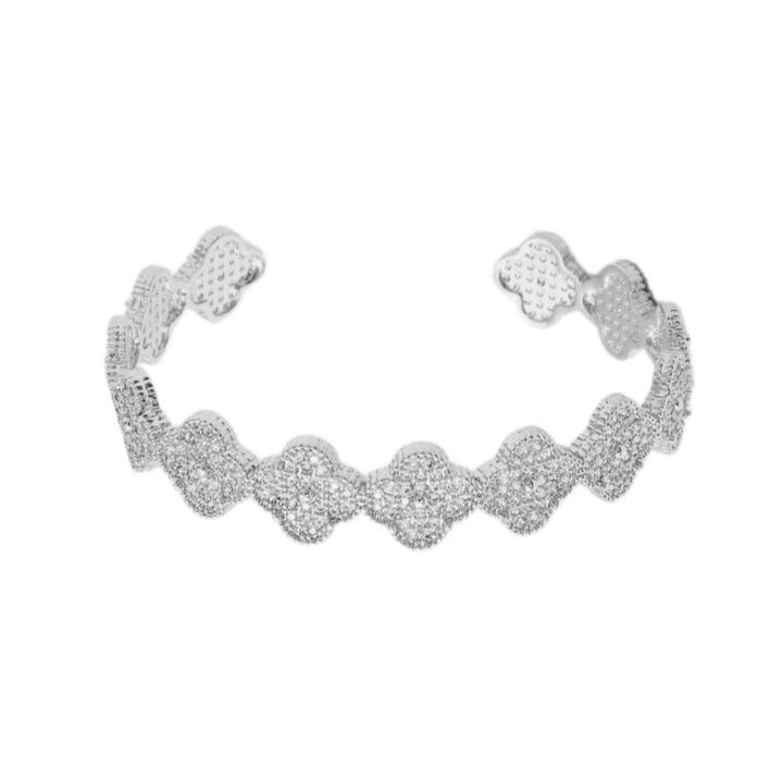 Bracelet jonc ouvert trèfles scintillants