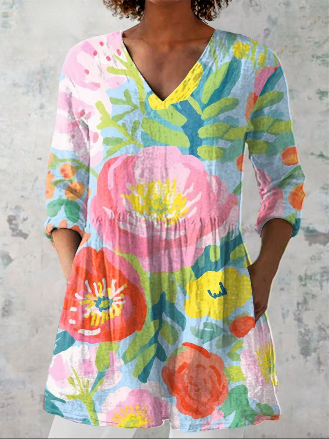 Blouse Longue à Col en V Hélène ? Élégance Fluide et Confort Quotidien 0