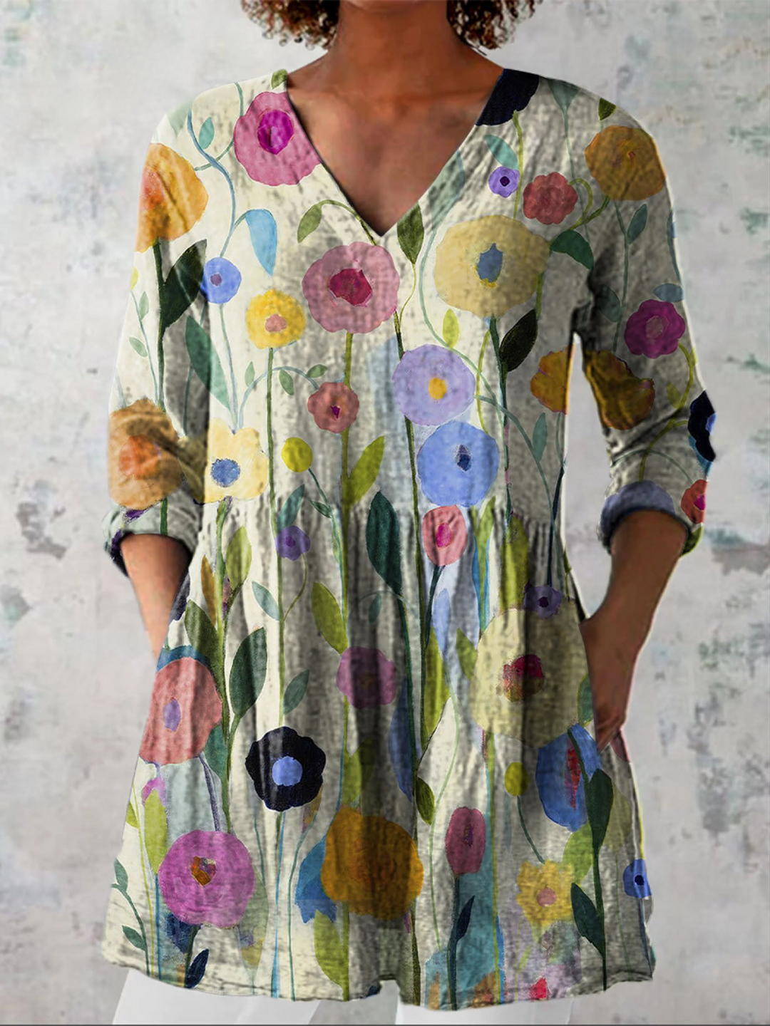 Blouse Longue à Col en V Louise ? Élégance et Confort au Quotidien 0
