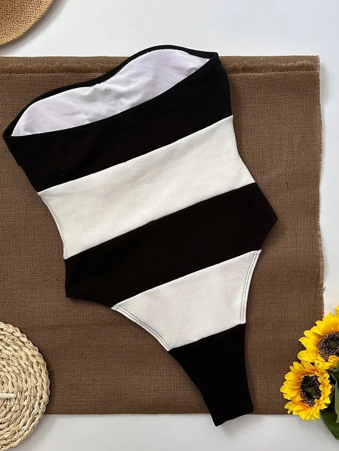 Céleste Femme Combinaison Sans Épaule | Jambes Hautes, Rayures Contrastées 3