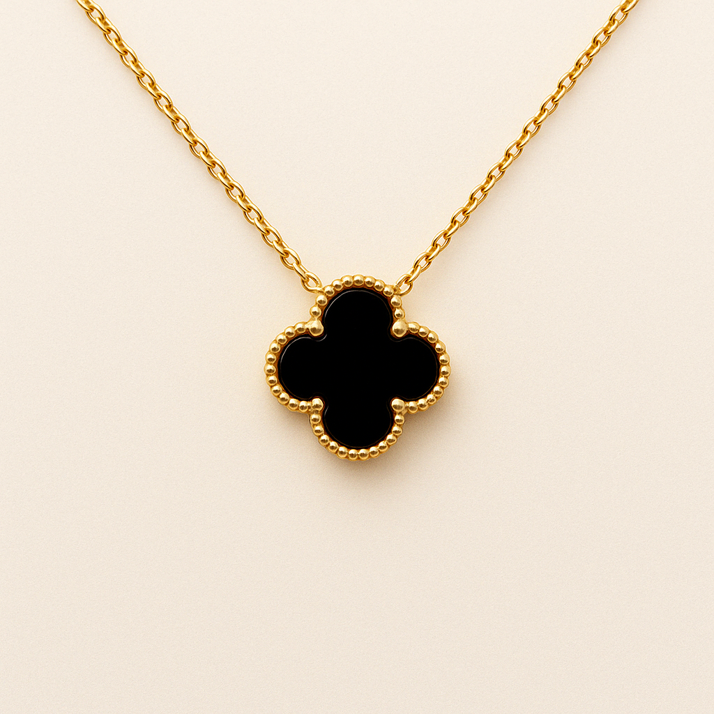 Collier trèfle noir doré