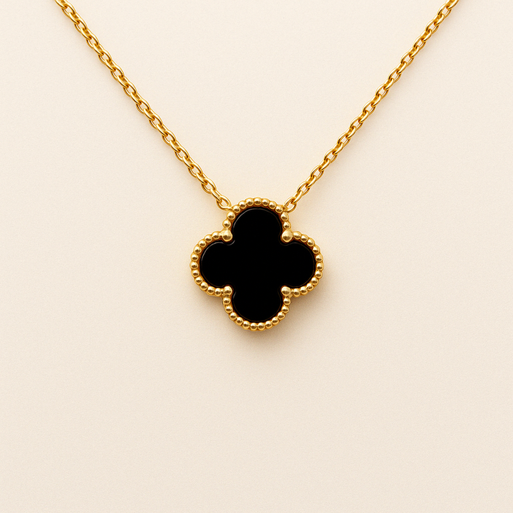Collier trèfle noir doré