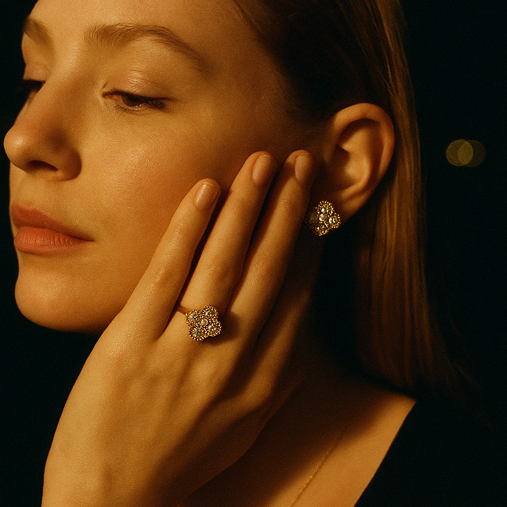 Bague dorée trèfle ajustable