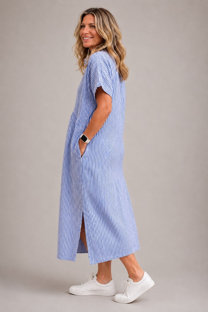 Odelette | Robe chemise midi rayée à boutons
