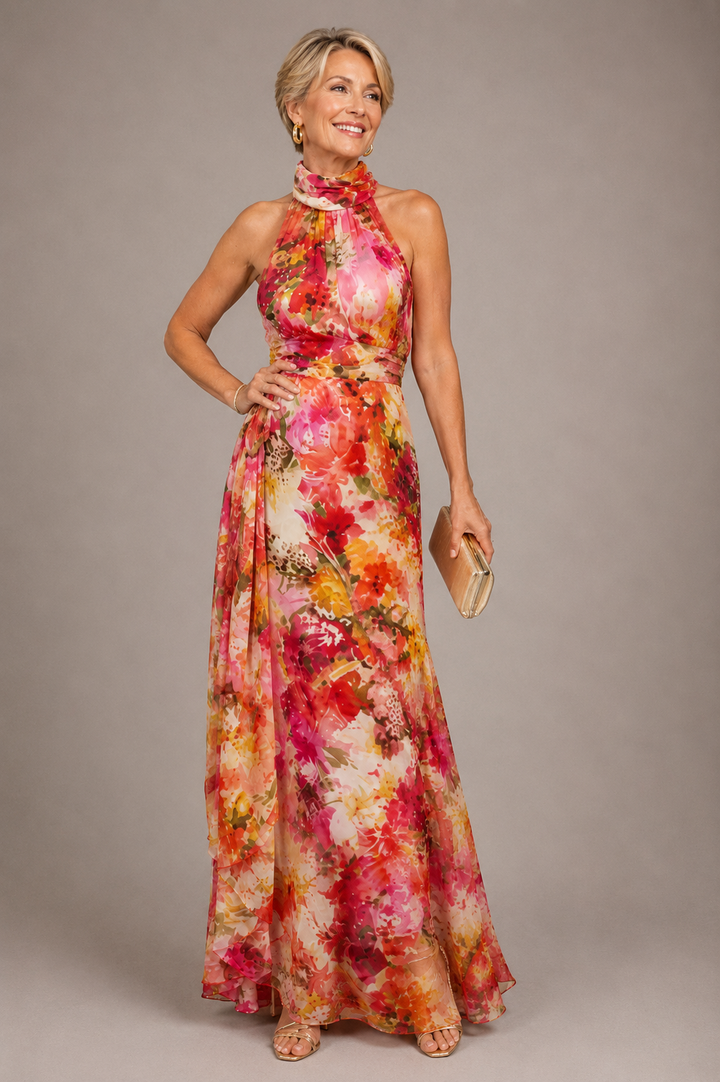 Cyanelle | Robe maxi fleurie à col halter