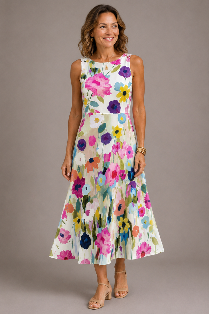 Octavie | Robe midi fleurie sans manches