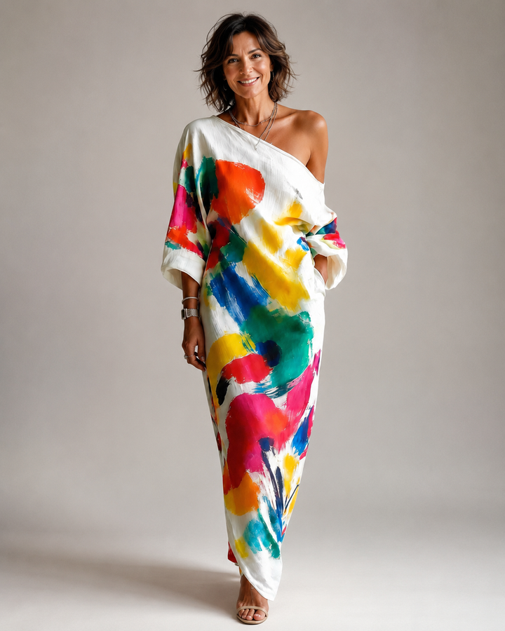 Paquerette | Robe maxi artistique à une épaule