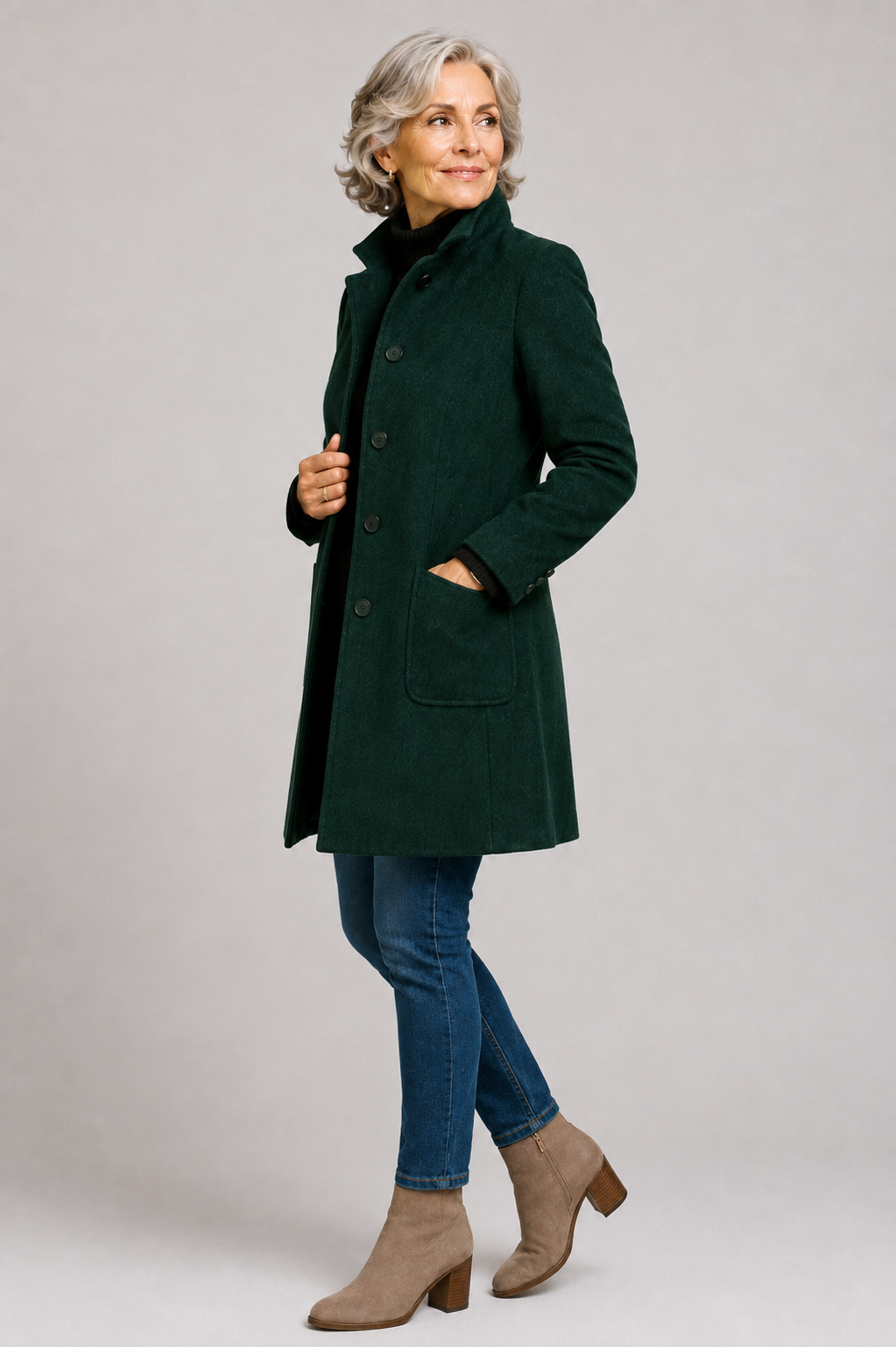 Manteau Émeline vert foncé élégant pour femme
