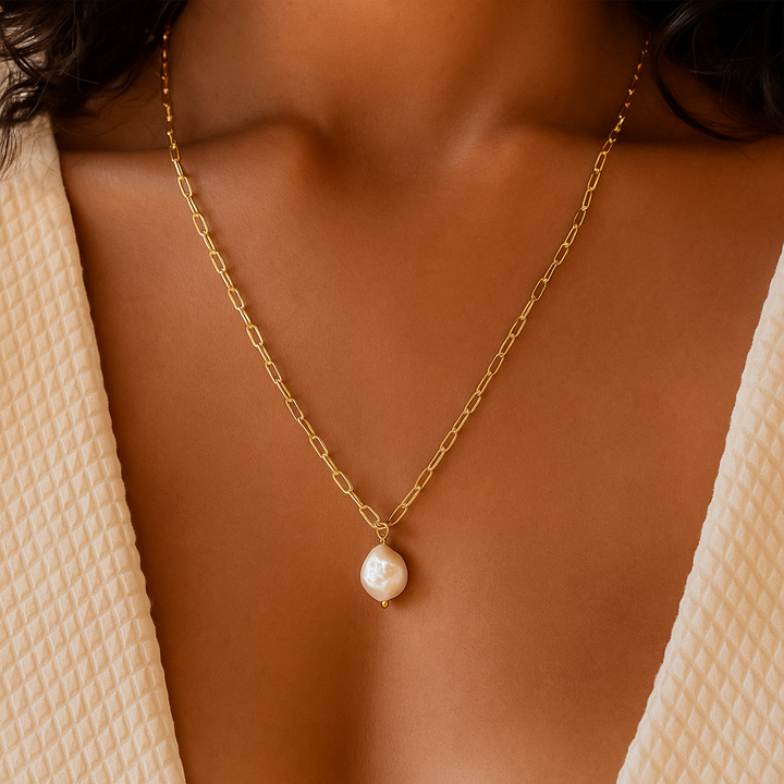 Collier maille trombone et perle Kos
