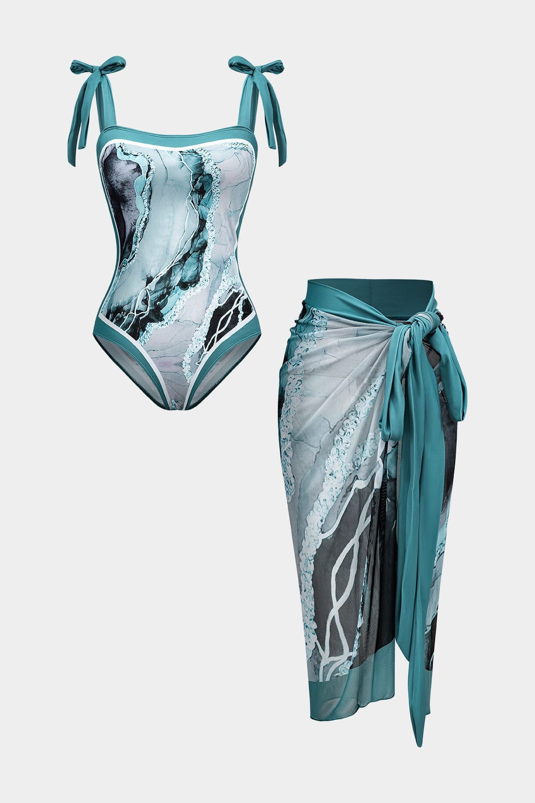 Élina Maillot de Bain Femme | Deux Pièces avec Paréo Imprimé Abstrait 0