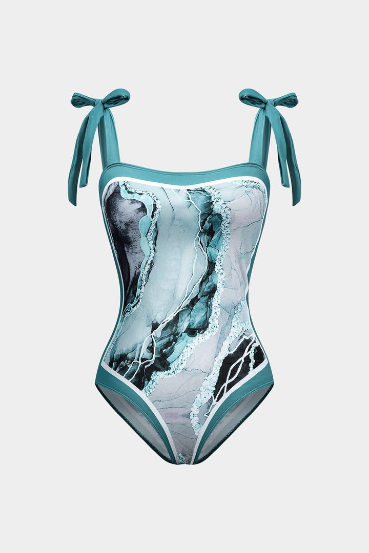 Élina Maillot de Bain Femme | Deux Pièces avec Paréo Imprimé Abstrait 1