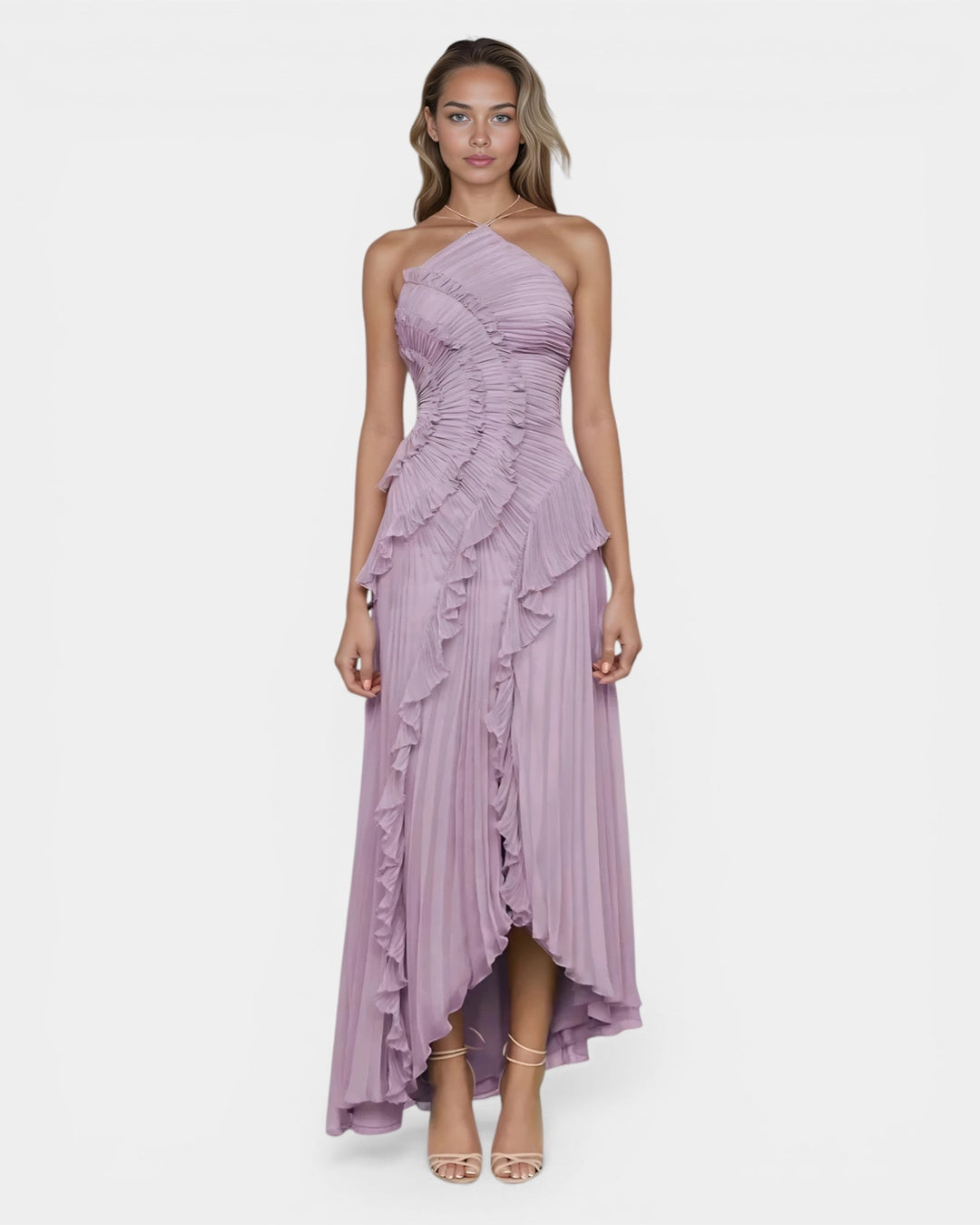 Féodora I Robe Maxi Asymétrique Lavande à Volants
