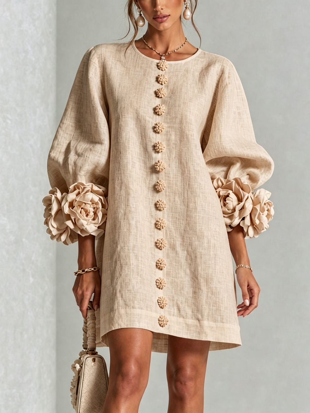Robe chemise courte a imprime floral Diane - Beige