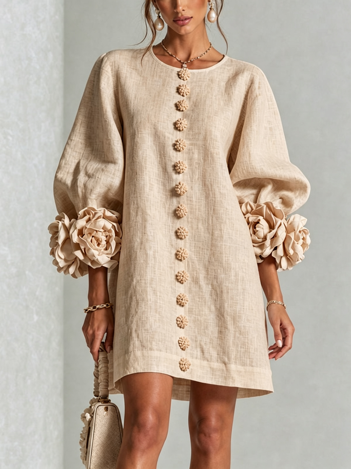 Robe chemise courte a imprime floral Diane - Beige