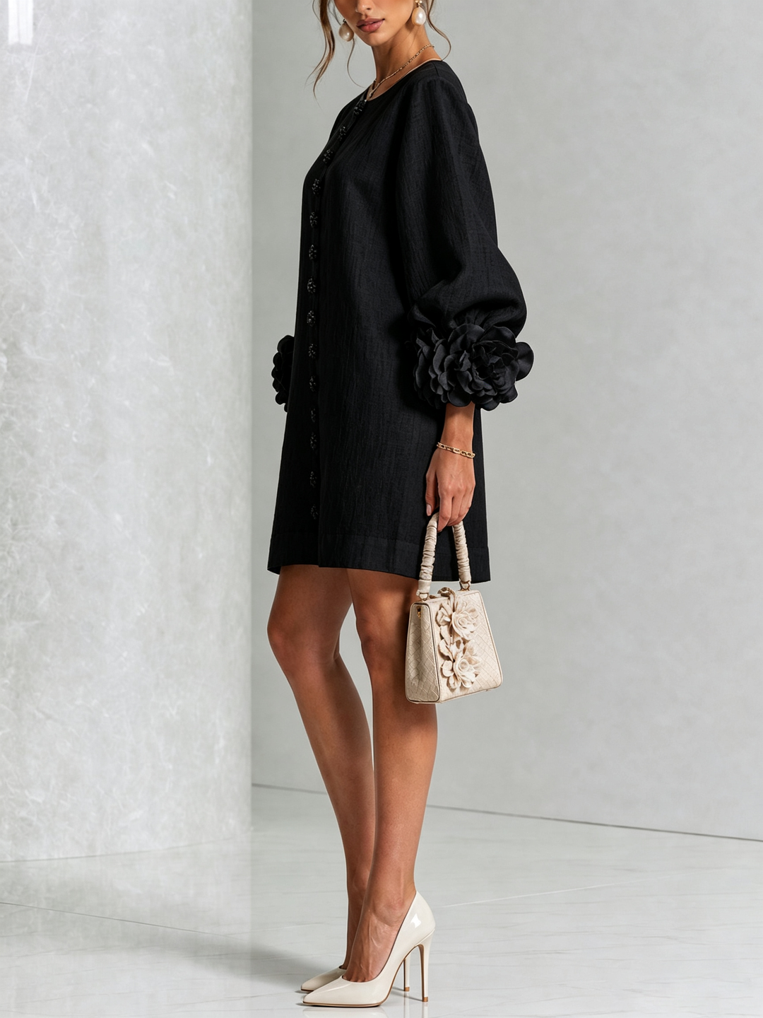 Robe chemise courte a imprime floral Diane - Noir