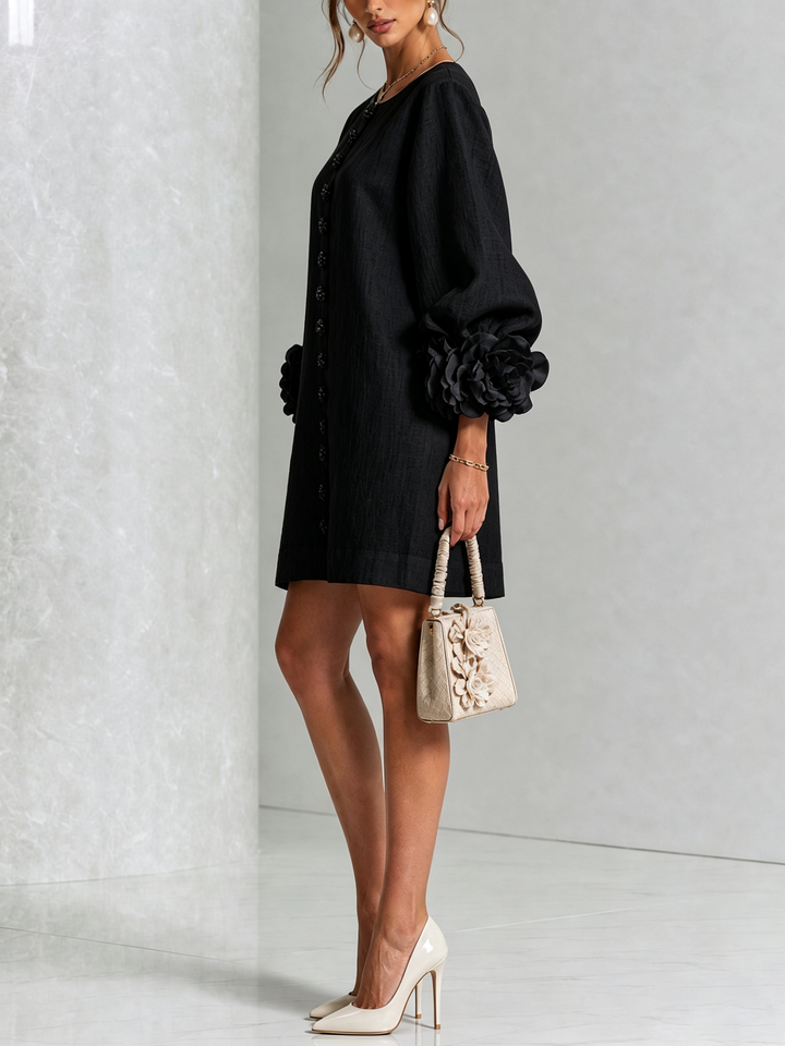 Robe chemise courte a imprime floral Diane - Noir