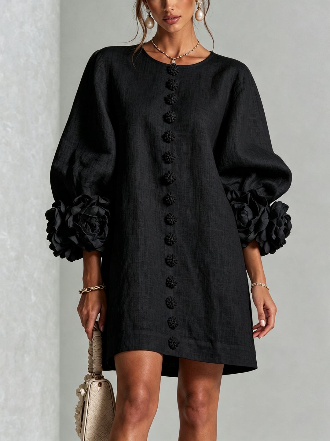 Robe chemise courte a imprime floral Diane - Noir