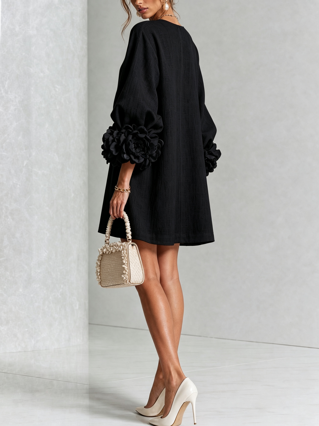 Robe chemise courte a imprime floral Diane - Noir