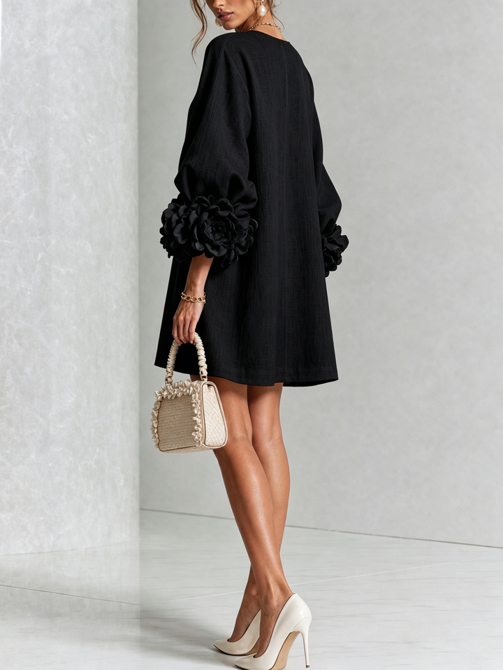 Robe chemise courte a imprime floral Diane - Noir