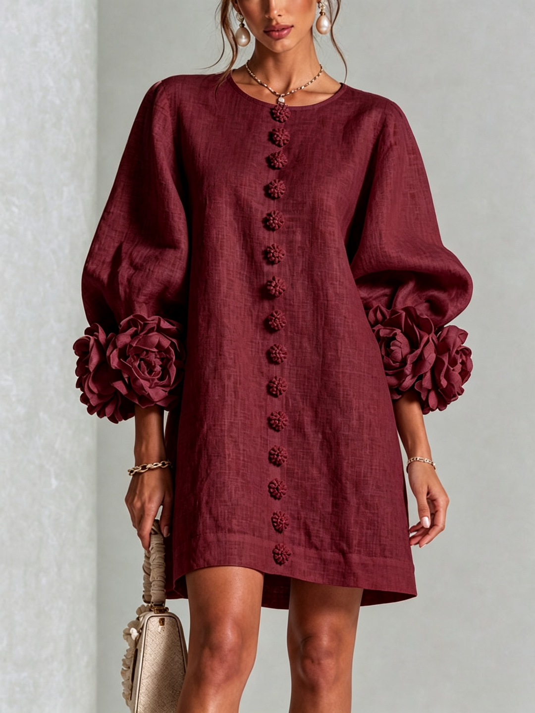 Robe chemise courte a imprime floral Diane - Bordeaux