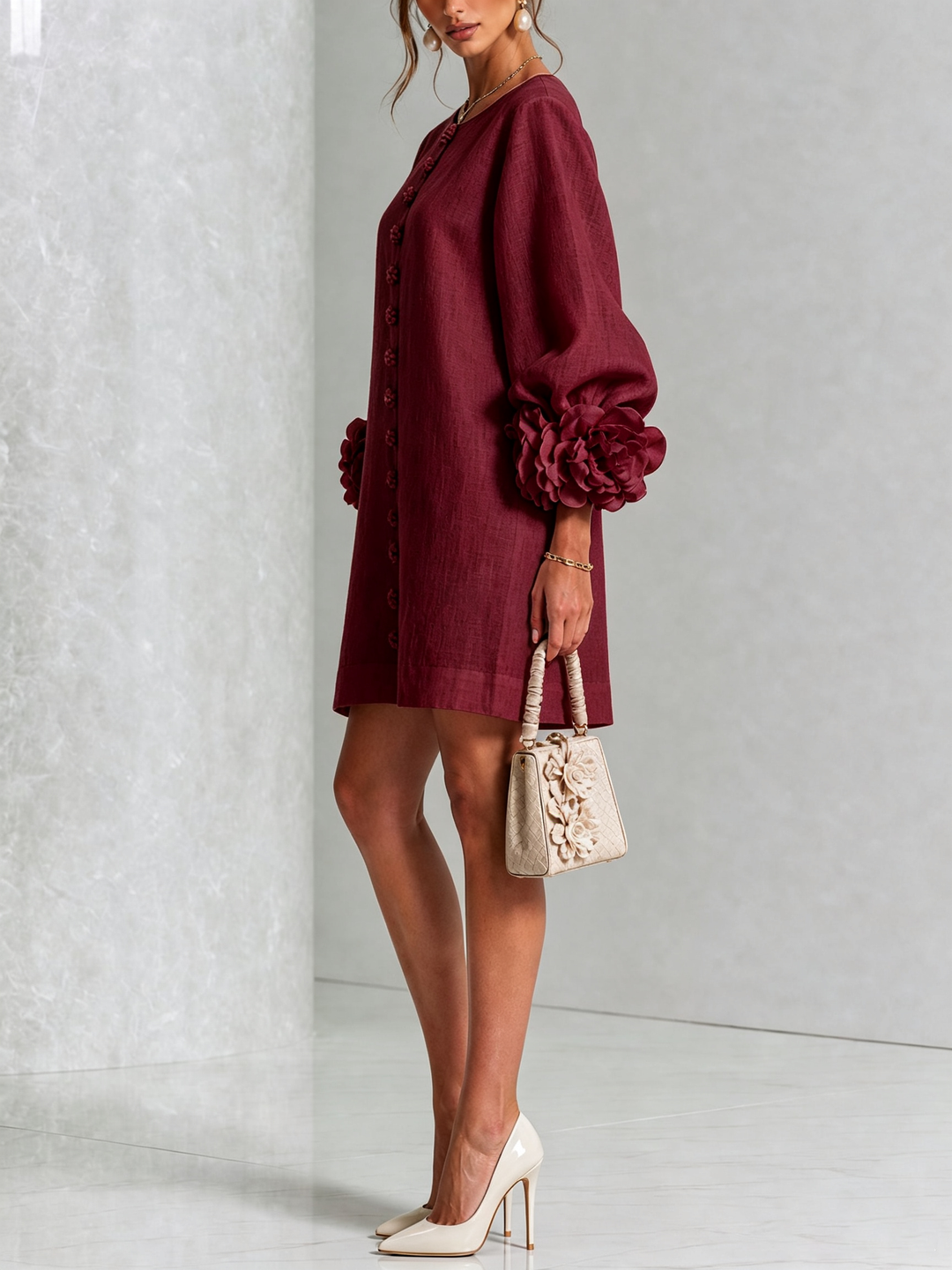 Robe chemise courte a imprime floral Diane - Bordeaux