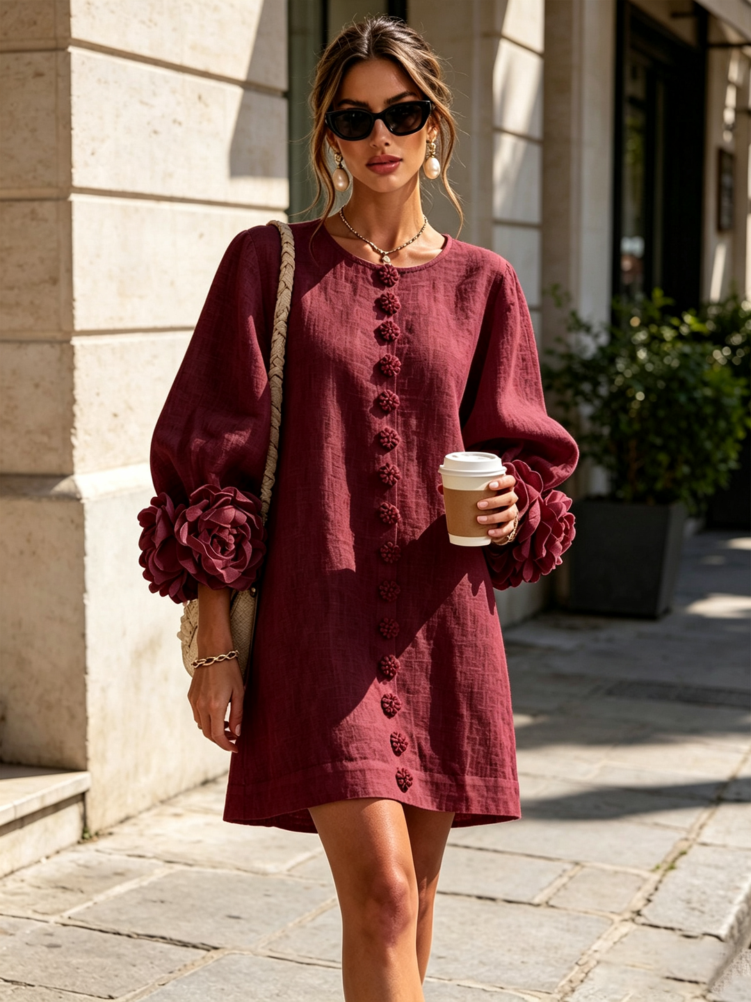 Robe chemise courte a imprime floral Diane - Bordeaux