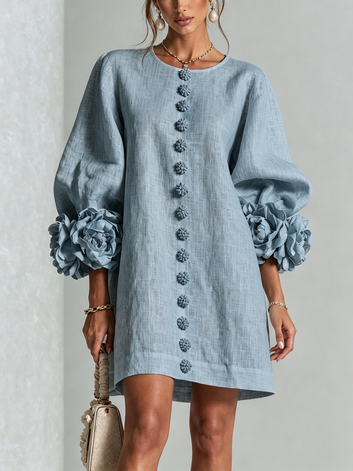Robe chemise courte a imprime floral Diane - Bleu grise