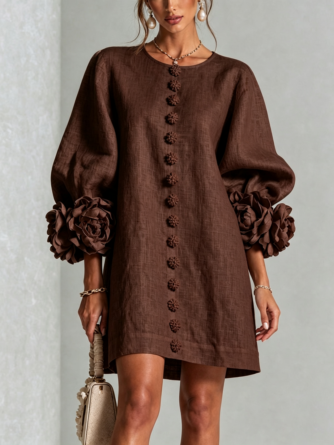 Robe chemise courte a imprime floral Diane - Marron