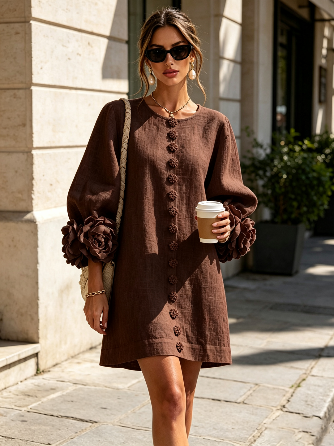 Robe chemise courte a imprime floral Diane - Marron