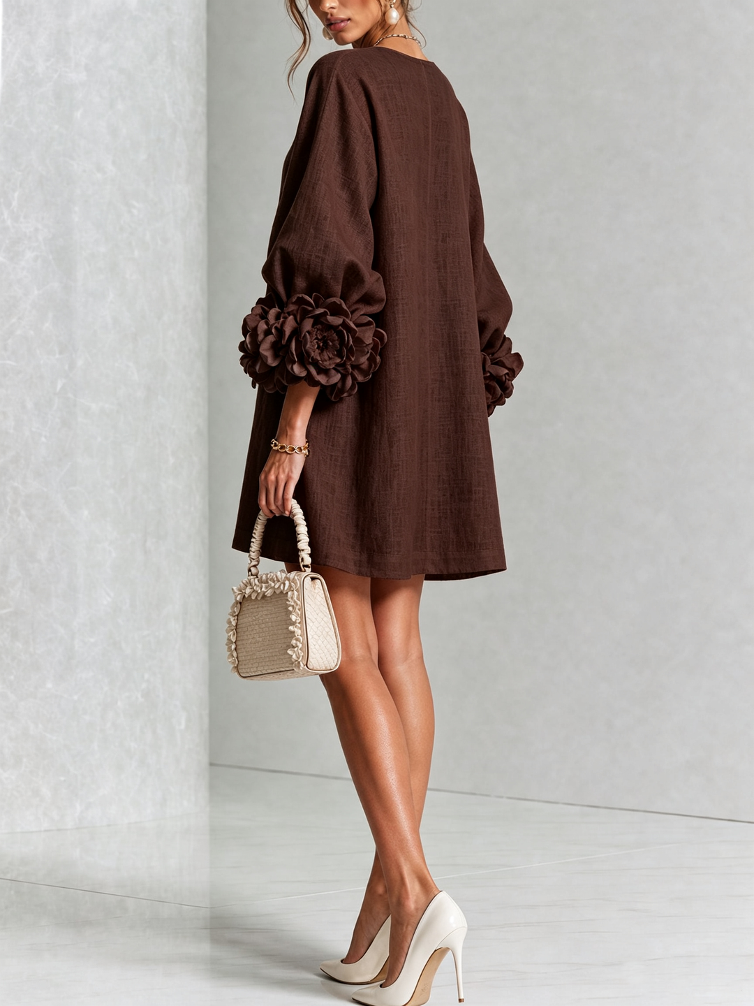 Robe chemise courte a imprime floral Diane - Marron