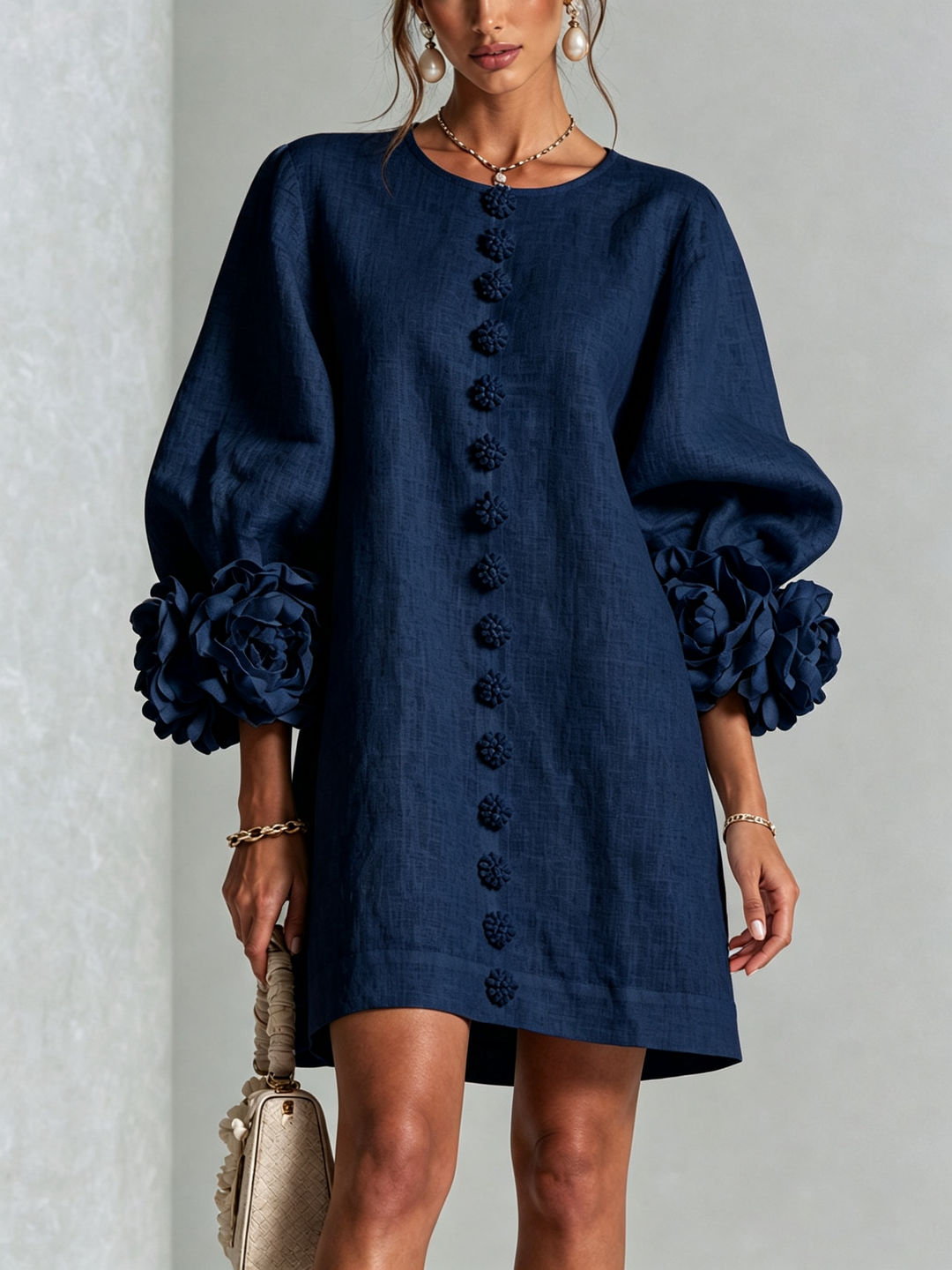 Robe chemise courte a imprime floral Diane - Marine