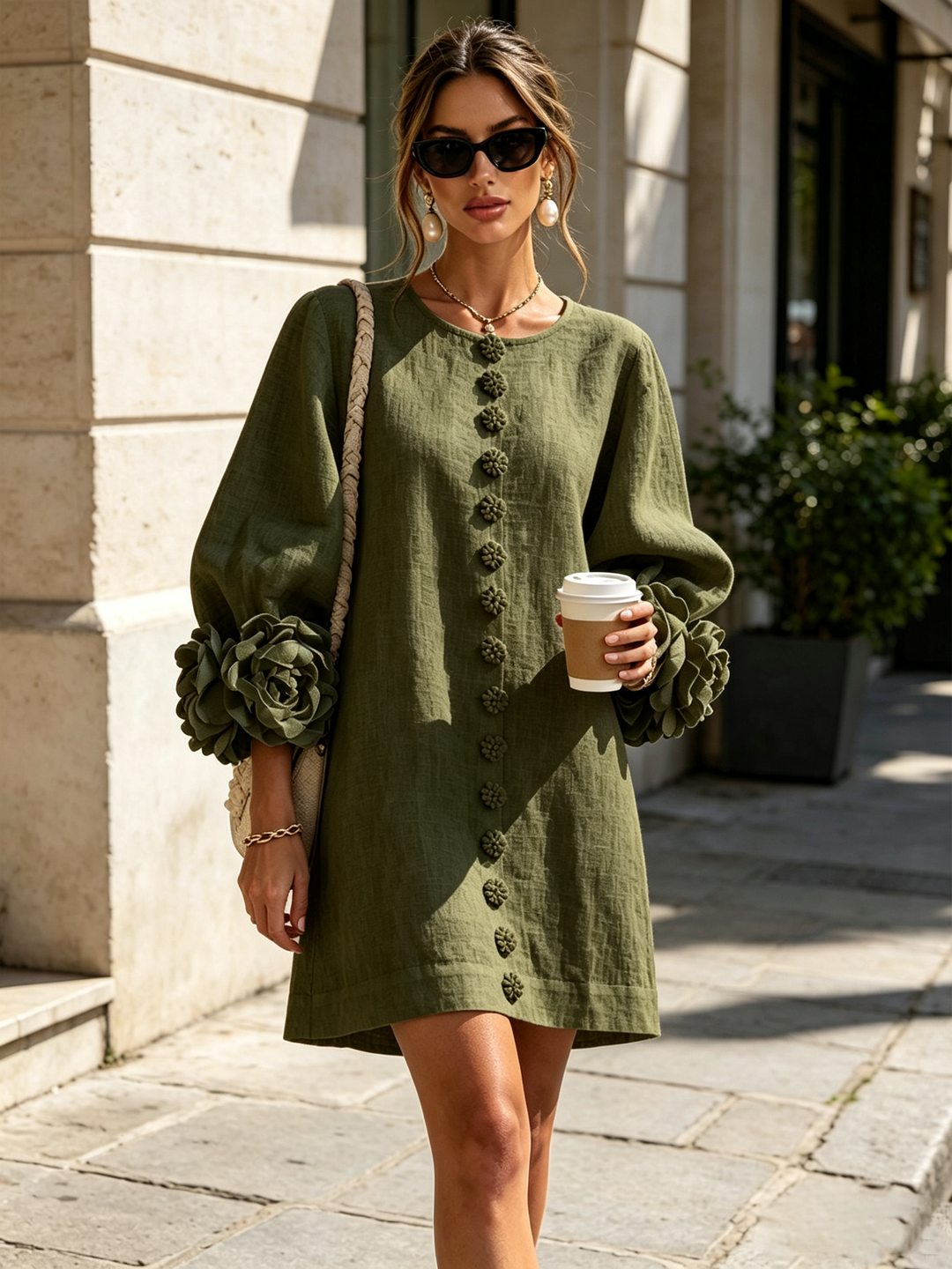 Robe chemise courte a imprime floral Diane - Olive