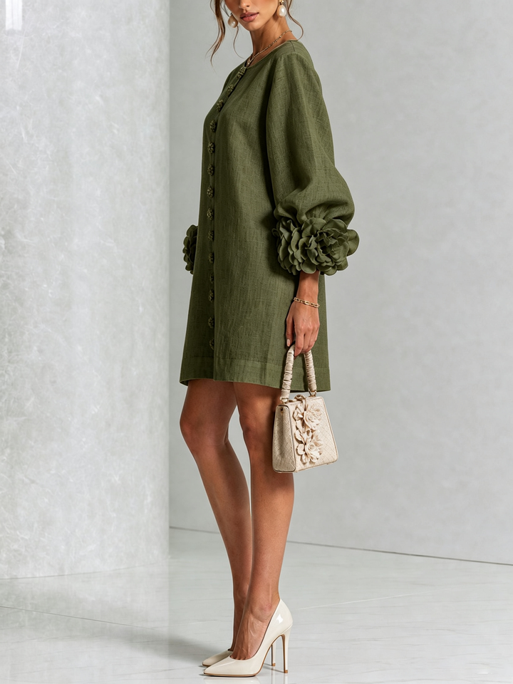 Robe chemise courte a imprime floral Diane - Olive