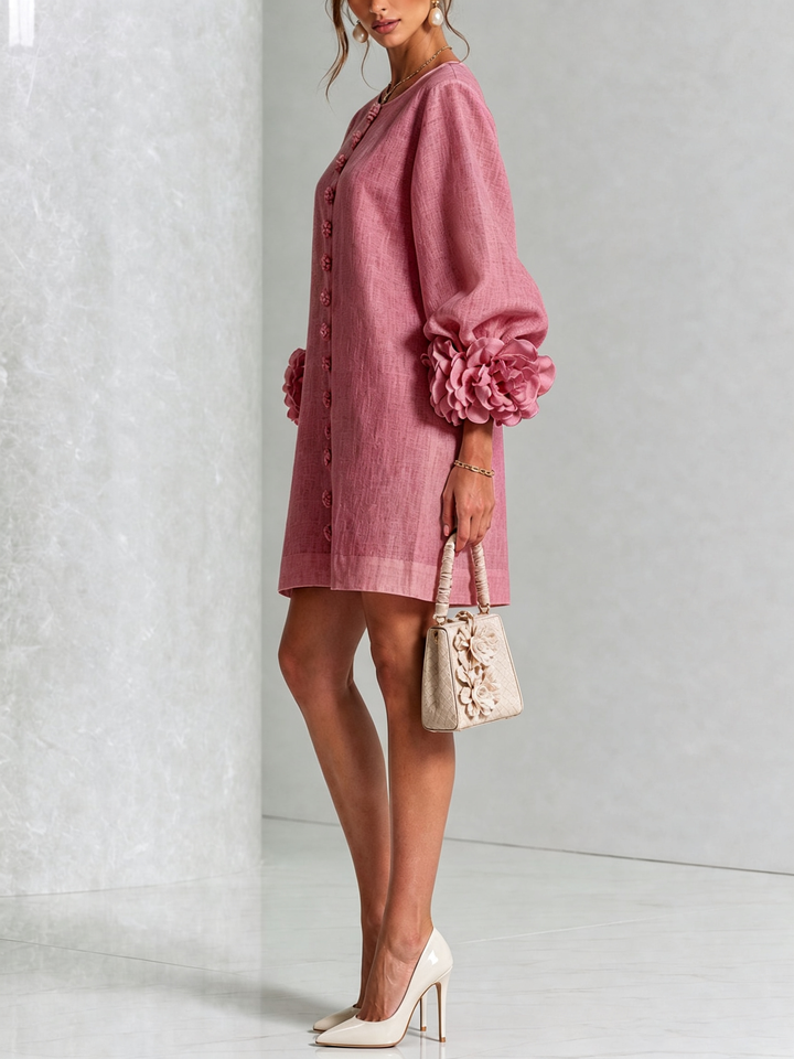 Robe chemise courte a imprime floral Diane - Vieux rose